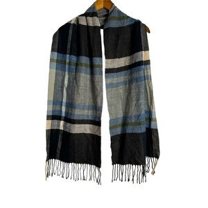 Cashmere Fringe Scarf in Brown Blue Colors Scotland